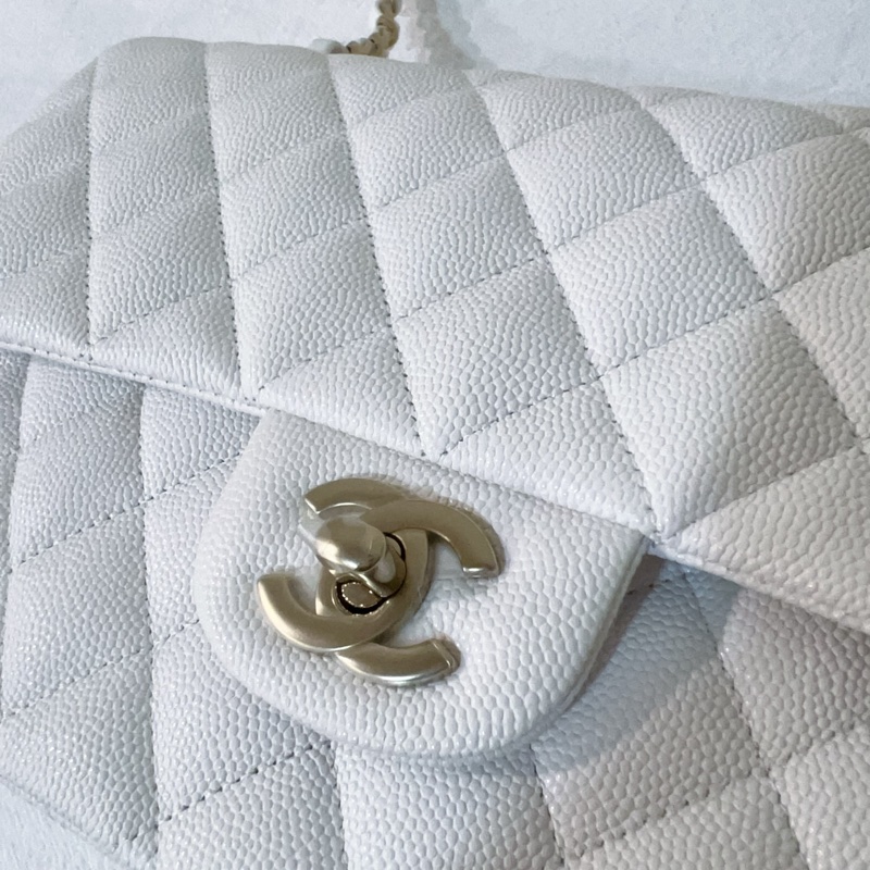 ෆ Chanel 白色荔枝Cf中號🤍芯片款-9