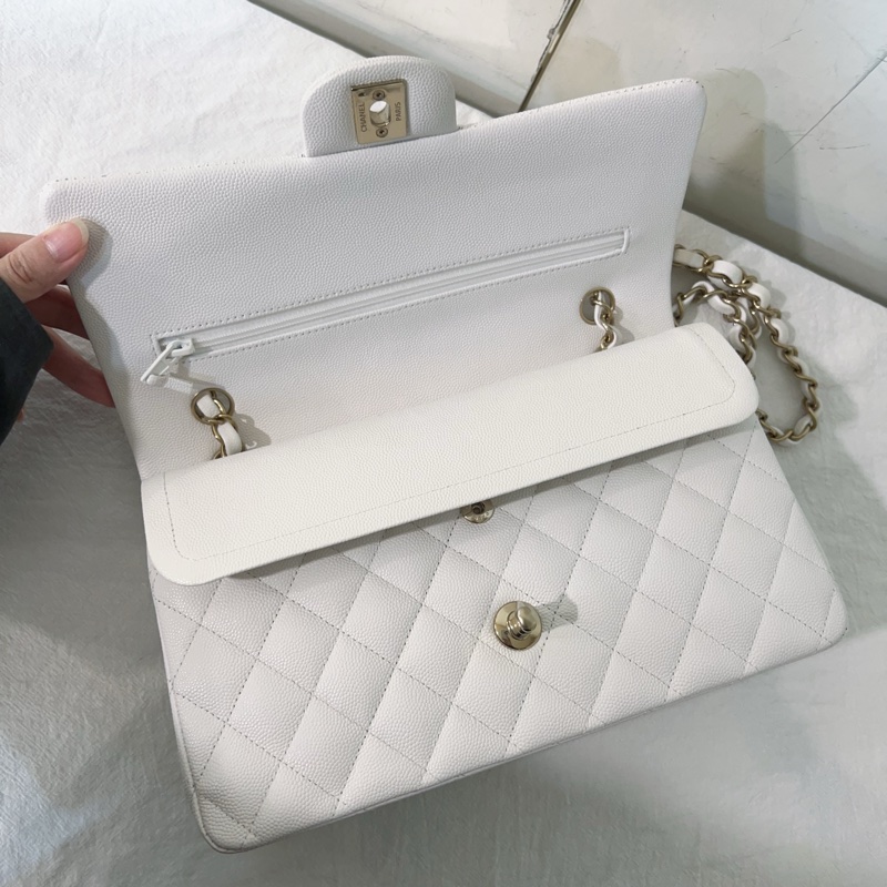 ෆ Chanel 白色荔枝Cf中號🤍芯片款-14