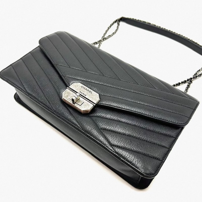 CHANEL 黑銀2.55系列肩背斜背郵差包30*17*7 98新配件塵袋保卡-2