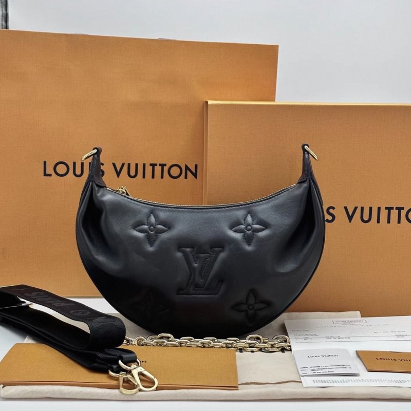 LV OVER THEMOON 全皮黑色月亮包 25*16*7 98新配件盒子塵袋購證吊牌-0