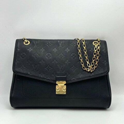 LV 黑金全皮壓紋肩背鏈條包31.5*22*10 98新配件塵袋
