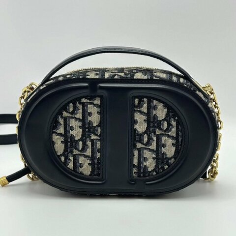 DIOR 藍色老花豬鼻子手提肩背斜背包18*11*6 98新配件塵袋