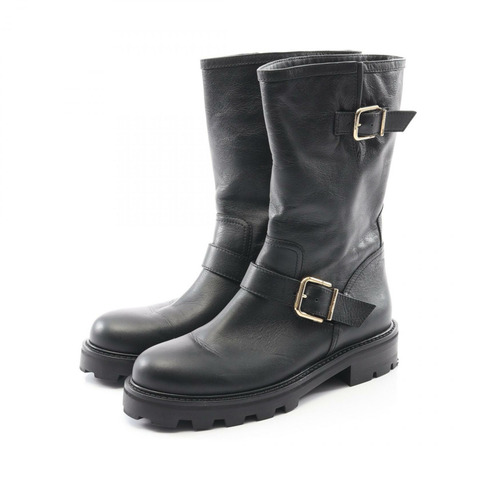 JIMMY CHOO 黑色真皮機車短靴，二手女款 #39