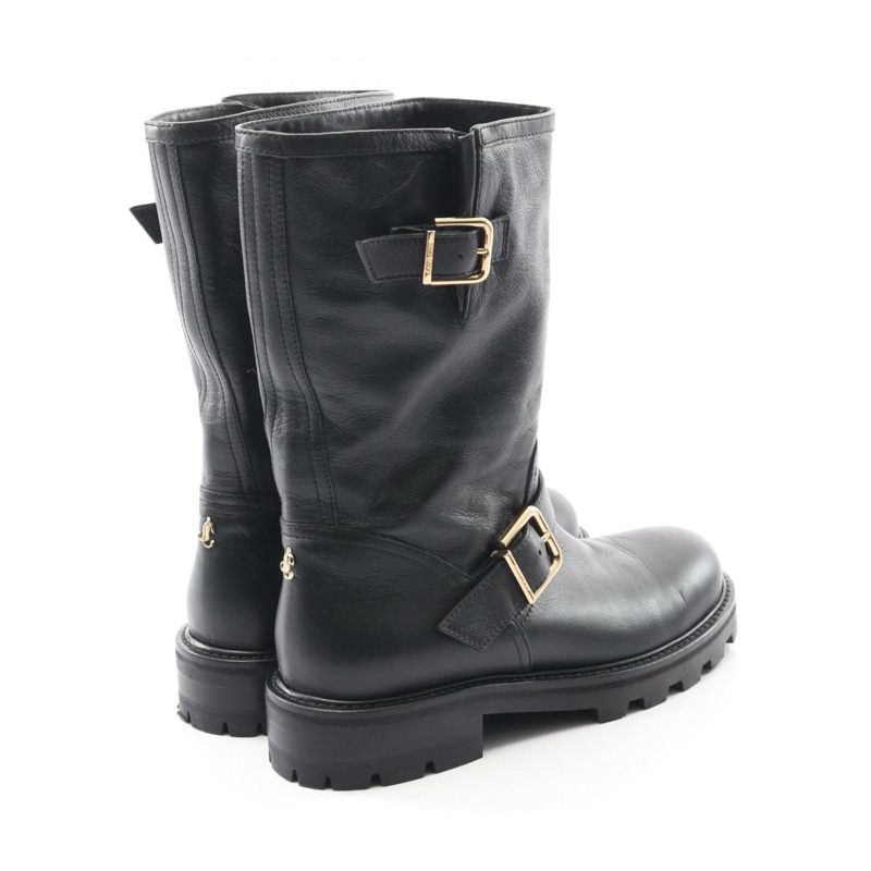 JIMMY CHOO 黑色真皮機車短靴，二手女款 #39-1