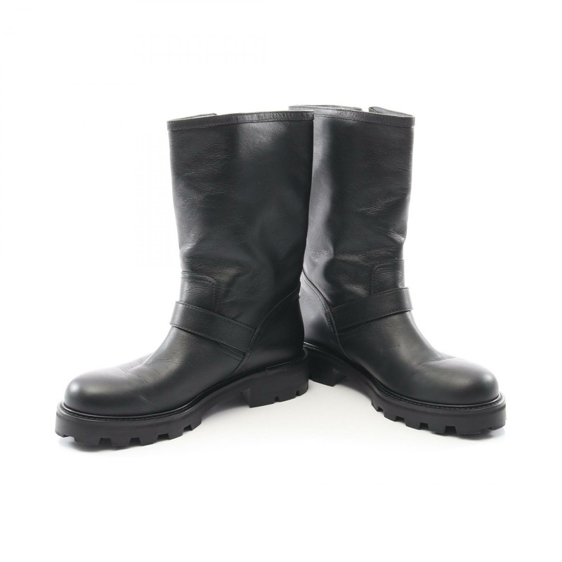 JIMMY CHOO 黑色真皮機車短靴，二手女款 #39-2