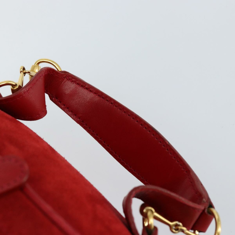 【日本直送】GUCCI 馬銜扣化妝包 手提包 麂皮 紅色 金色 032 1705 0141 Auth 145653-7