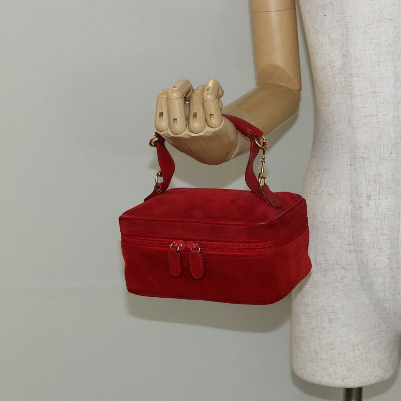 【日本直送】GUCCI 馬銜扣化妝包 手提包 麂皮 紅色 金色 032 1705 0141 Auth 145653-19