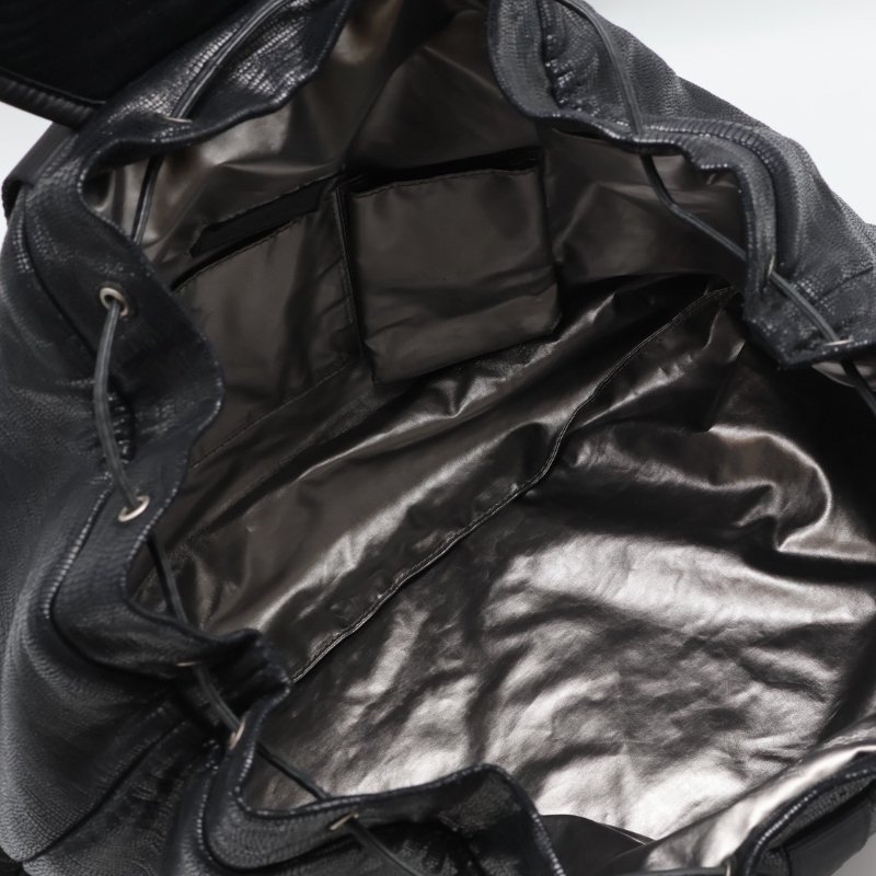 CHANEL 蜥蜴壓紋雙肩後背包 - 黑銀12開-2