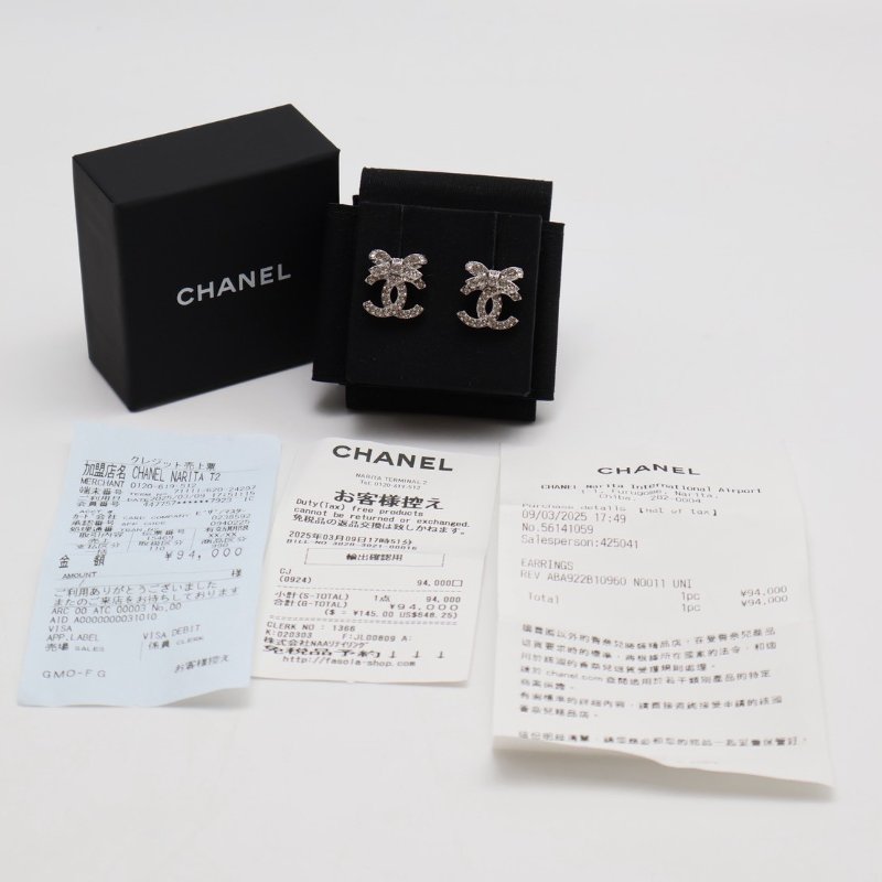 CHANEL 23S蝴蝶結雙C水鑽耳環-7