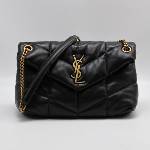 YSL Puffer小羊皮單肩包 - 小號黑金