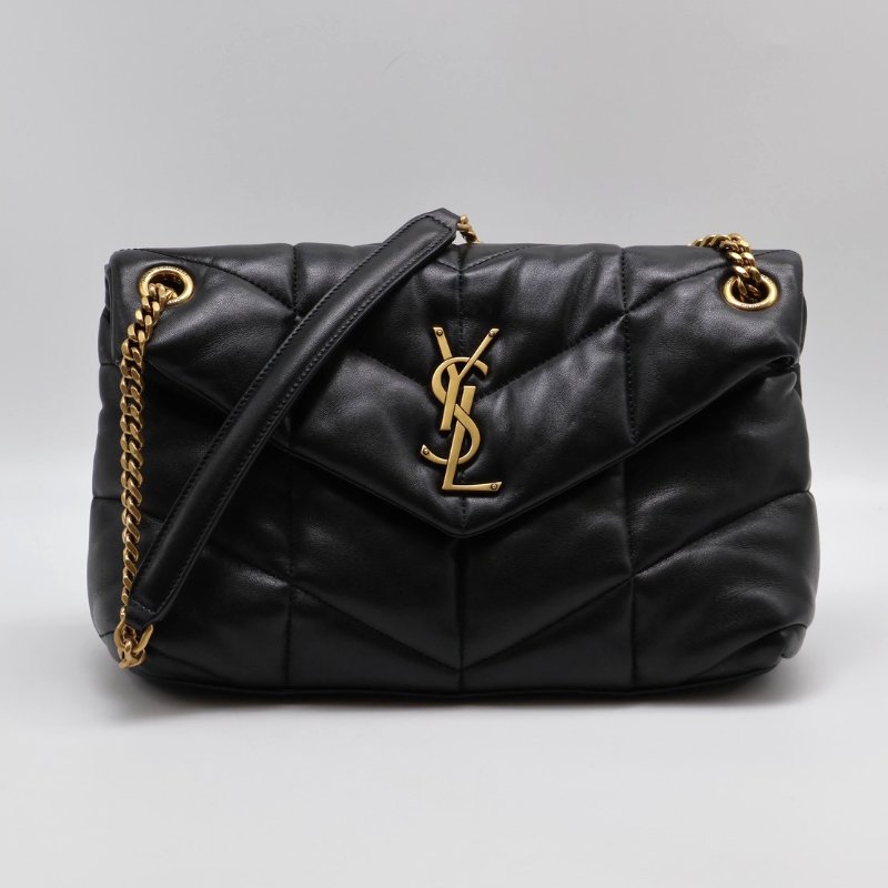 YSL Puffer小羊皮單肩包 - 小號黑金-0