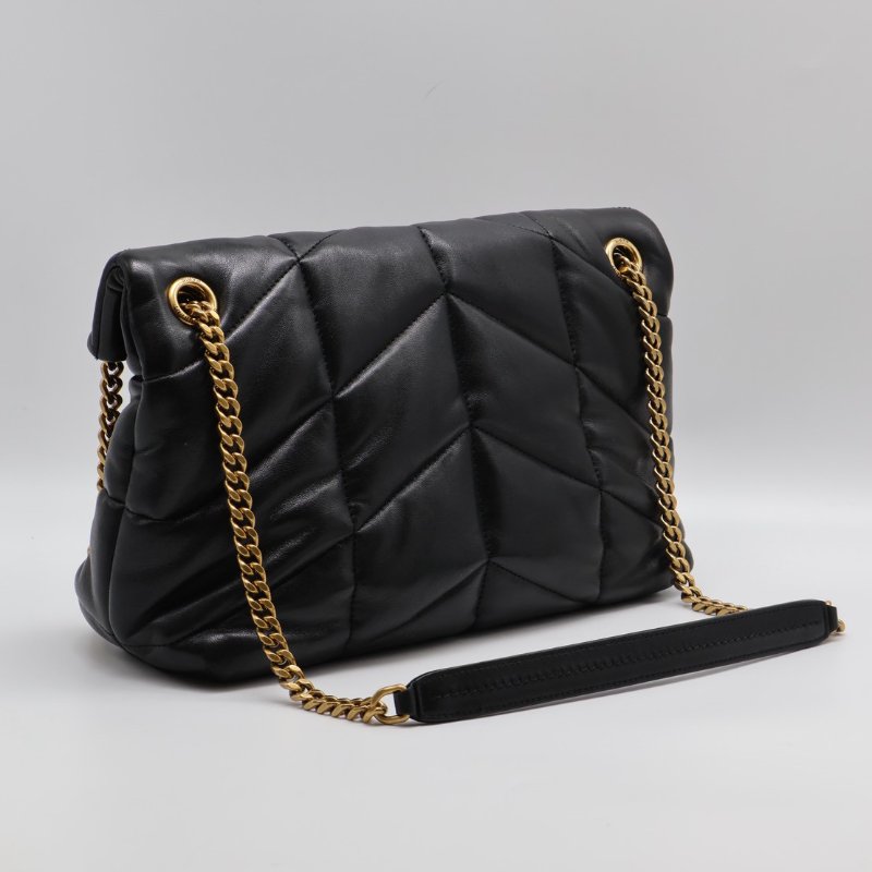 YSL Puffer小羊皮單肩包 - 小號黑金-1