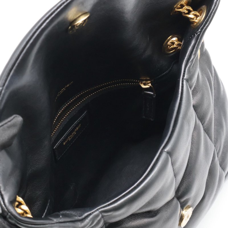 YSL Puffer小羊皮單肩包 - 小號黑金-2