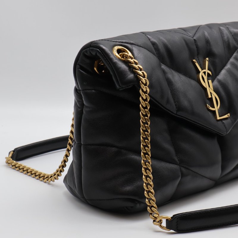 YSL Puffer小羊皮單肩包 - 小號黑金-4