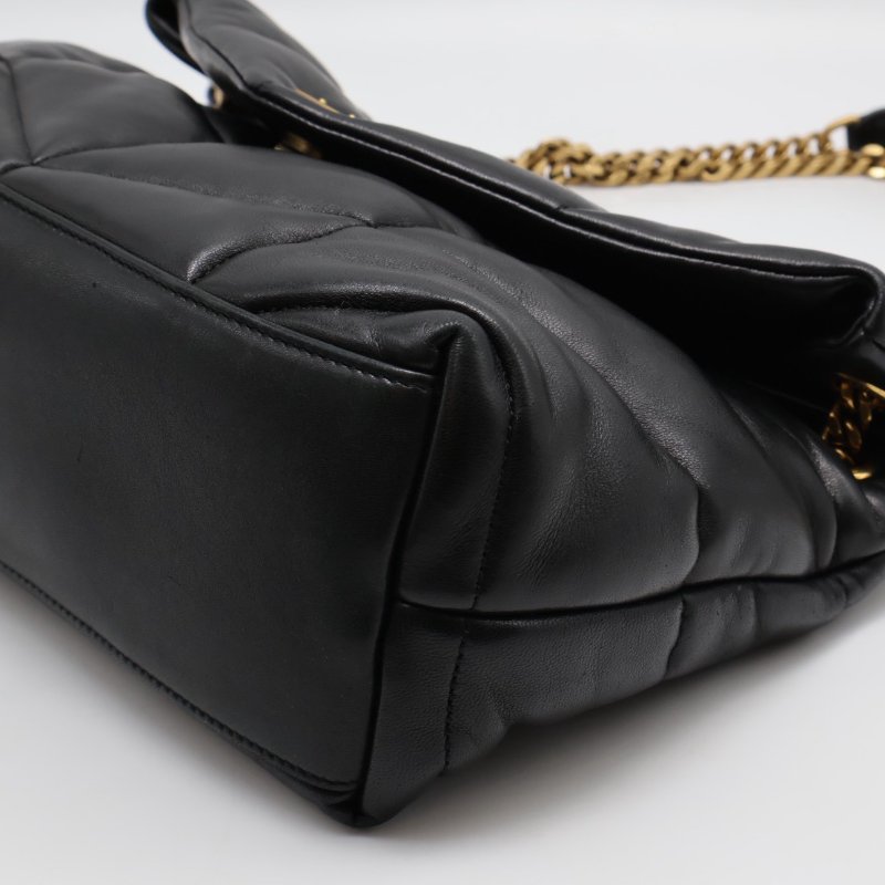 YSL Puffer小羊皮單肩包 - 小號黑金-5