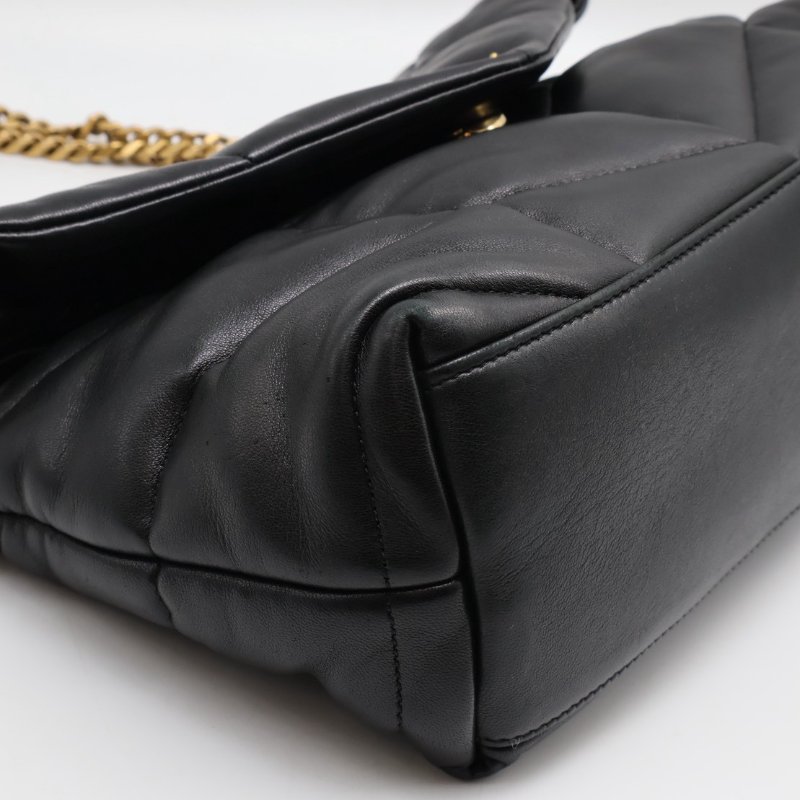 YSL Puffer小羊皮單肩包 - 小號黑金-6