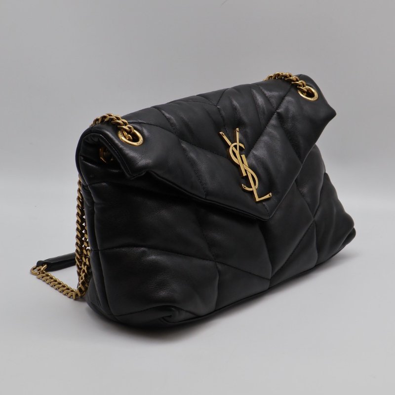 YSL Puffer小羊皮單肩包 - 小號黑金-9