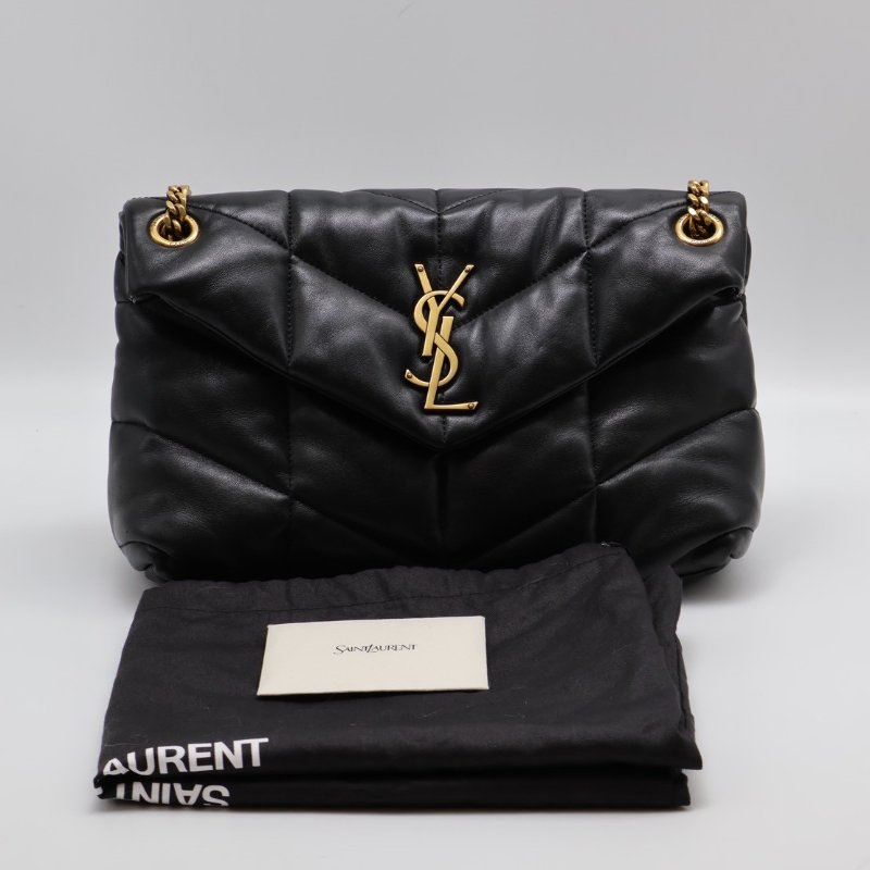YSL Puffer小羊皮單肩包 - 小號黑金-10