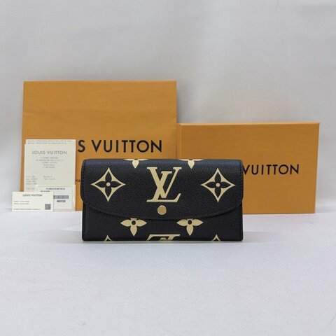 LV Emilie雙色牛皮壓紋長夾