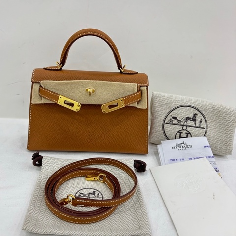 Hermes 愛馬仕 mini kelly 二代 金棕金扣 U刻 epsom皮 配件全套帶票#Hermes/愛馬仕