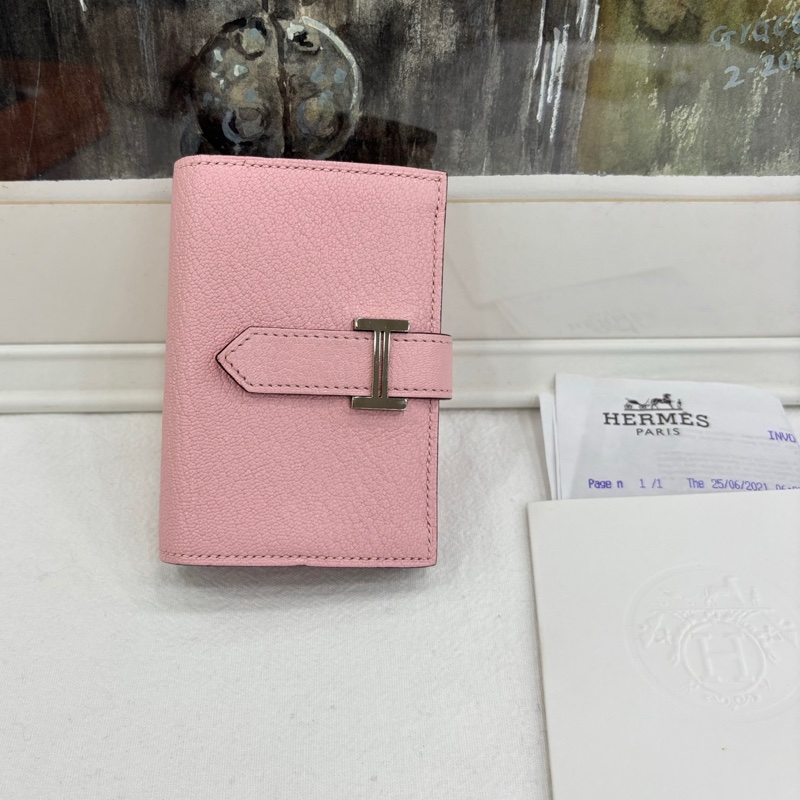 愛馬仕 Bearn H短版皮夾卡包 櫻花粉 山羊皮 Z刻 有購證-1