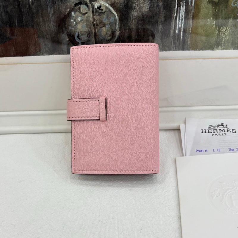 愛馬仕 Bearn H短版皮夾卡包 櫻花粉 山羊皮 Z刻 有購證-2