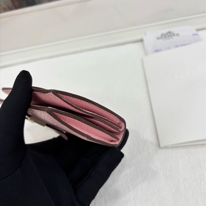 愛馬仕 Bearn H短版皮夾卡包 櫻花粉 山羊皮 Z刻 有購證-4