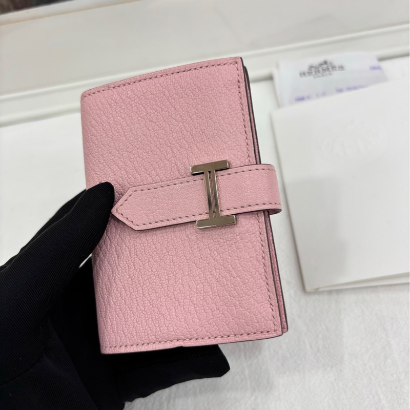 愛馬仕 Bearn H短版皮夾卡包 櫻花粉 山羊皮 Z刻 有購證-5