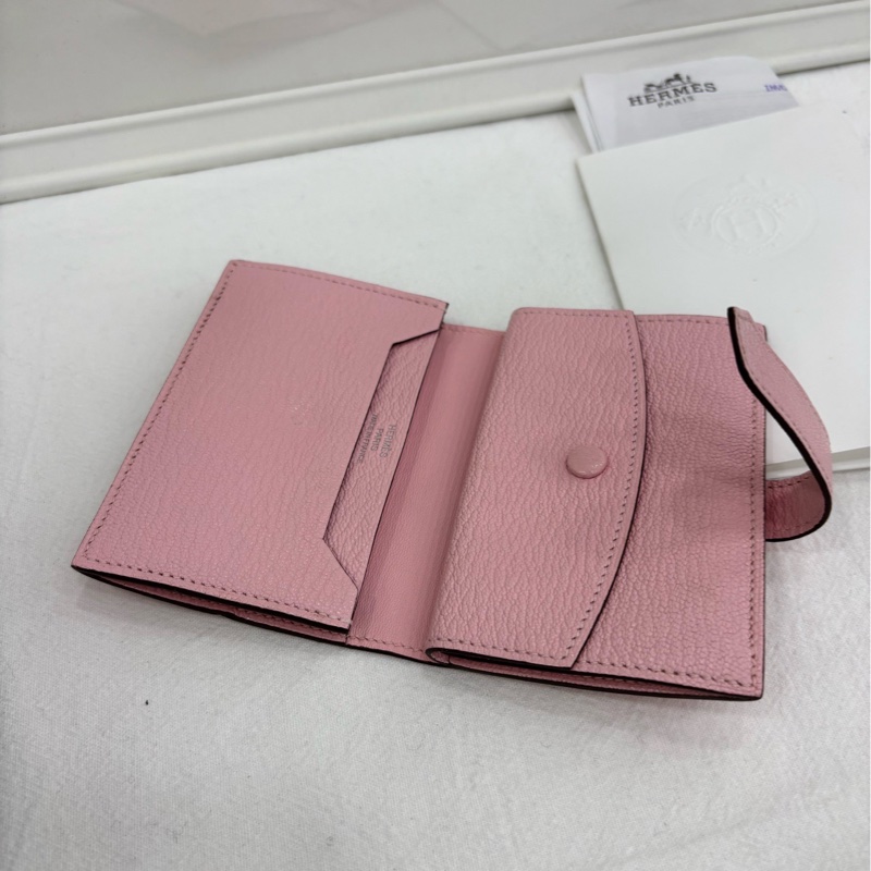 愛馬仕 Bearn H短版皮夾卡包 櫻花粉 山羊皮 Z刻 有購證-6