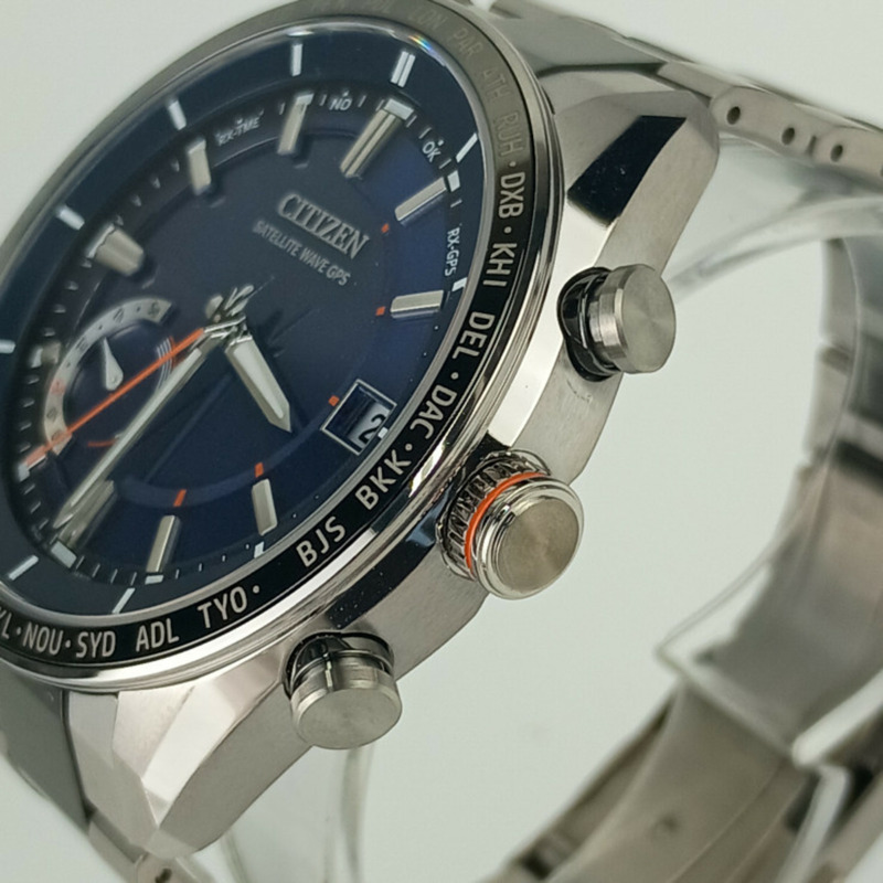 西鐵城 Attesa 衛星波浪 GPS 太陽能腕錶 F150 T025811 CC3085 51L 藍色錶盤 TI 男士-3