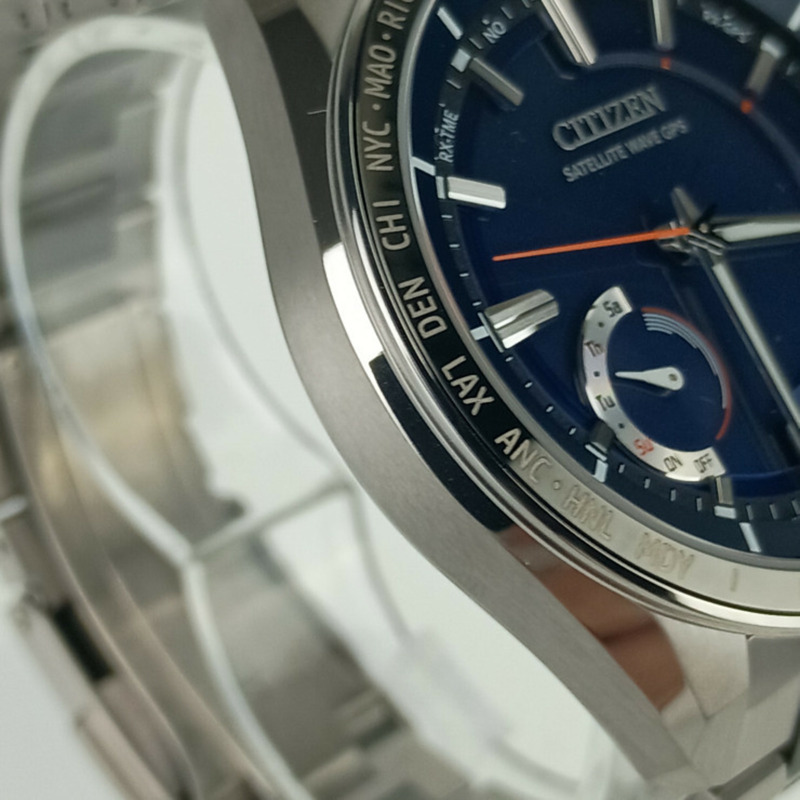 西鐵城 Attesa 衛星波浪 GPS 太陽能腕錶 F150 T025811 CC3085 51L 藍色錶盤 TI 男士-4