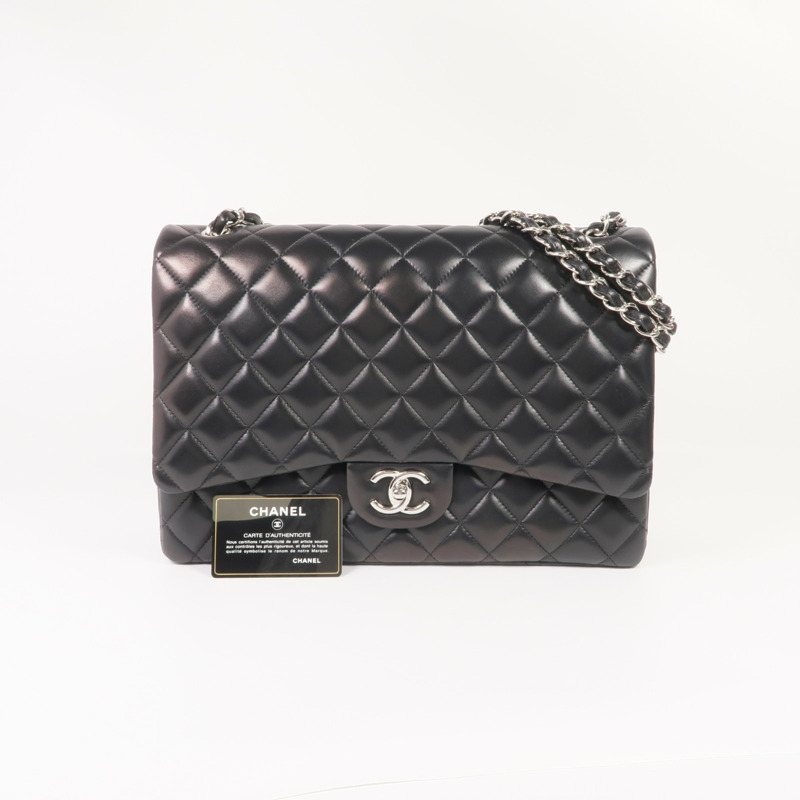 CHANEL 羊皮皮革Maxi Classic銀扣鏈帶肩背袋-20
