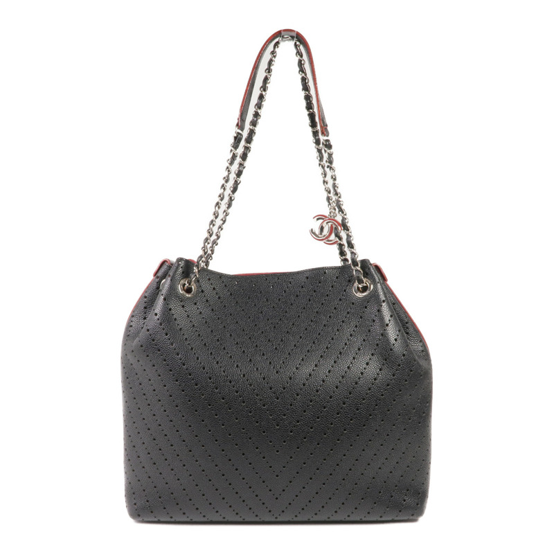 CHANEL 牛皮皮革Chain Shoulder金扣鏈帶肩背袋-0