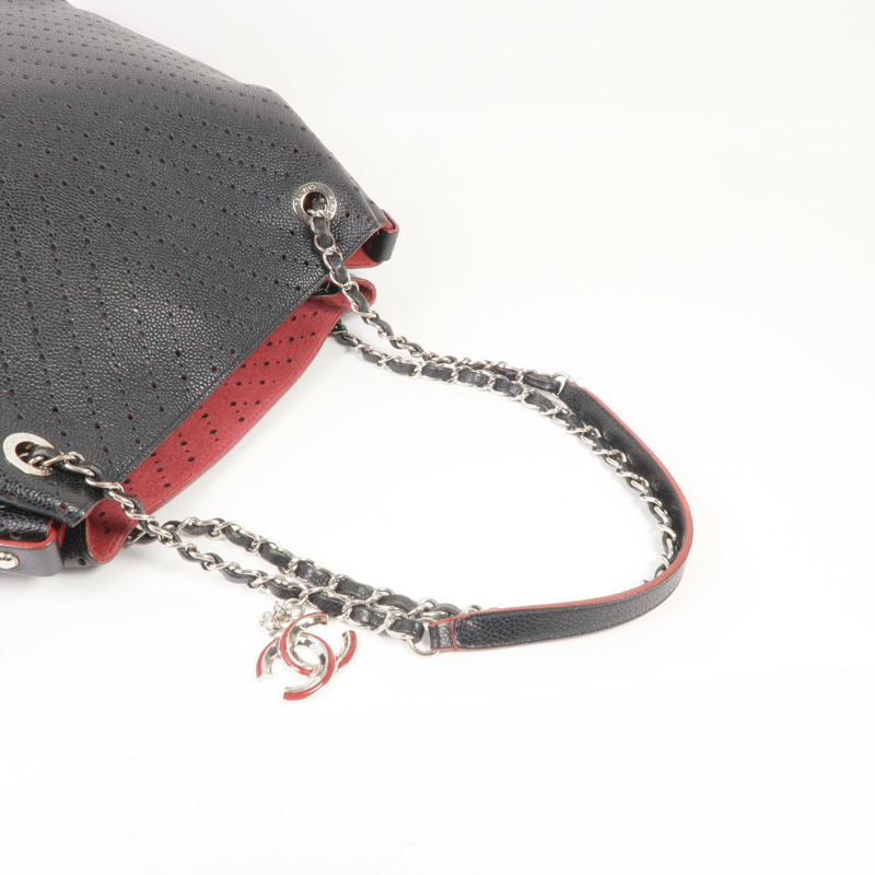 CHANEL 牛皮皮革Chain Shoulder金扣鏈帶肩背袋-4