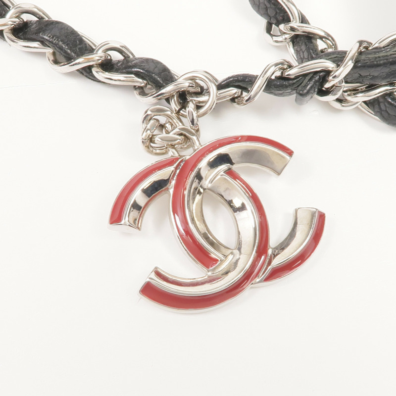 CHANEL 牛皮皮革Chain Shoulder金扣鏈帶肩背袋-9