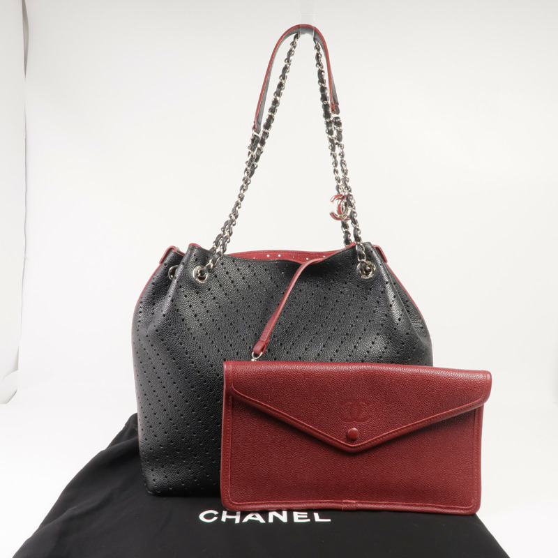 CHANEL 牛皮皮革Chain Shoulder金扣鏈帶肩背袋-17
