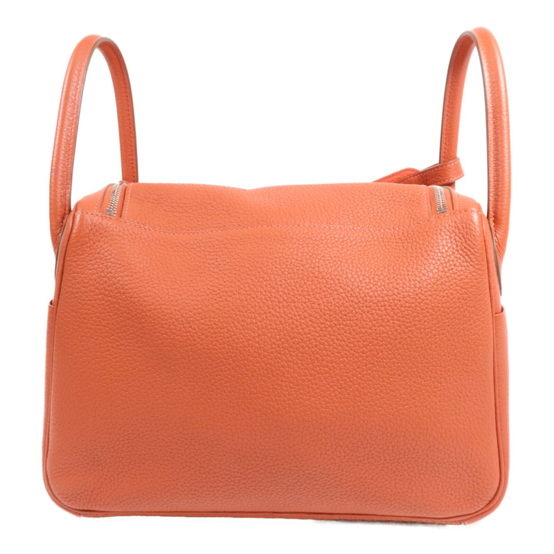 HERMES Clemence皮革Lindy 30銀扣手挽肩背兩用袋Orange-1
