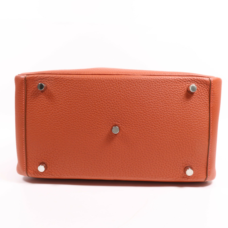 HERMES Clemence皮革Lindy 30銀扣手挽肩背兩用袋Orange-3