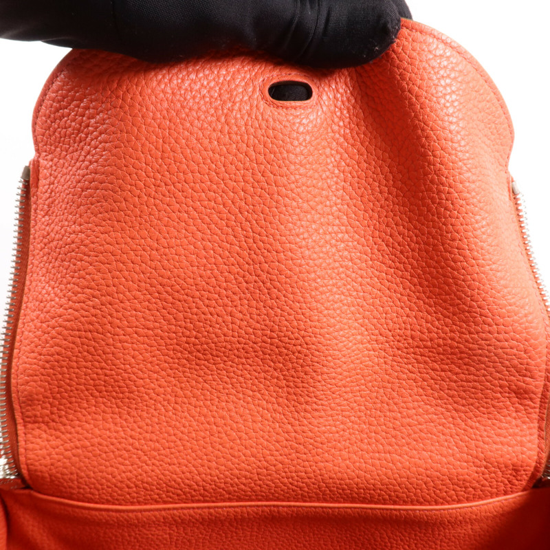 HERMES Clemence皮革Lindy 30銀扣手挽肩背兩用袋Orange-5