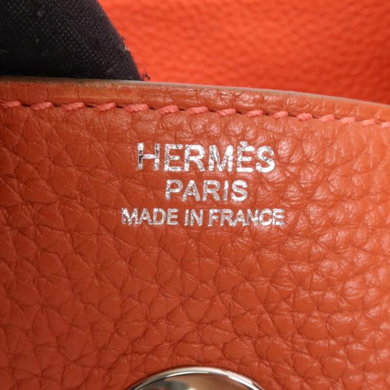 HERMES Clemence皮革Lindy 30銀扣手挽肩背兩用袋Orange-6