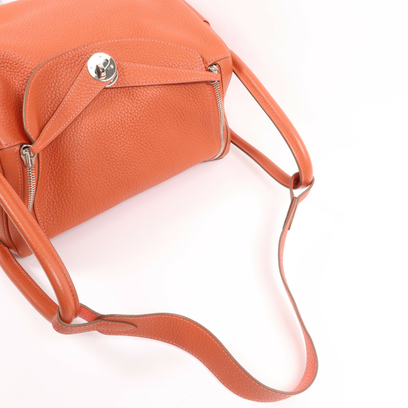 HERMES Clemence皮革Lindy 30銀扣手挽肩背兩用袋Orange-8
