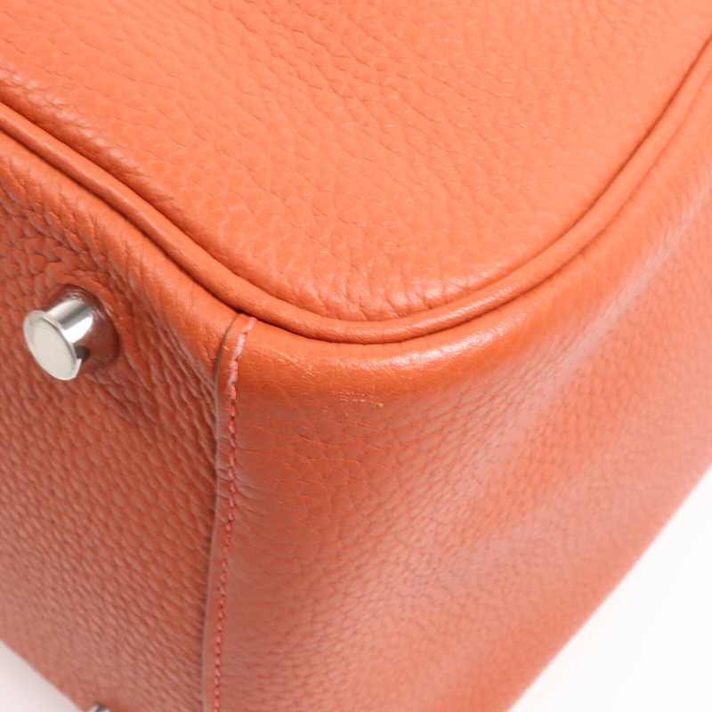 HERMES Clemence皮革Lindy 30銀扣手挽肩背兩用袋Orange-10
