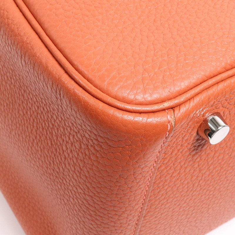 HERMES Clemence皮革Lindy 30銀扣手挽肩背兩用袋Orange-11