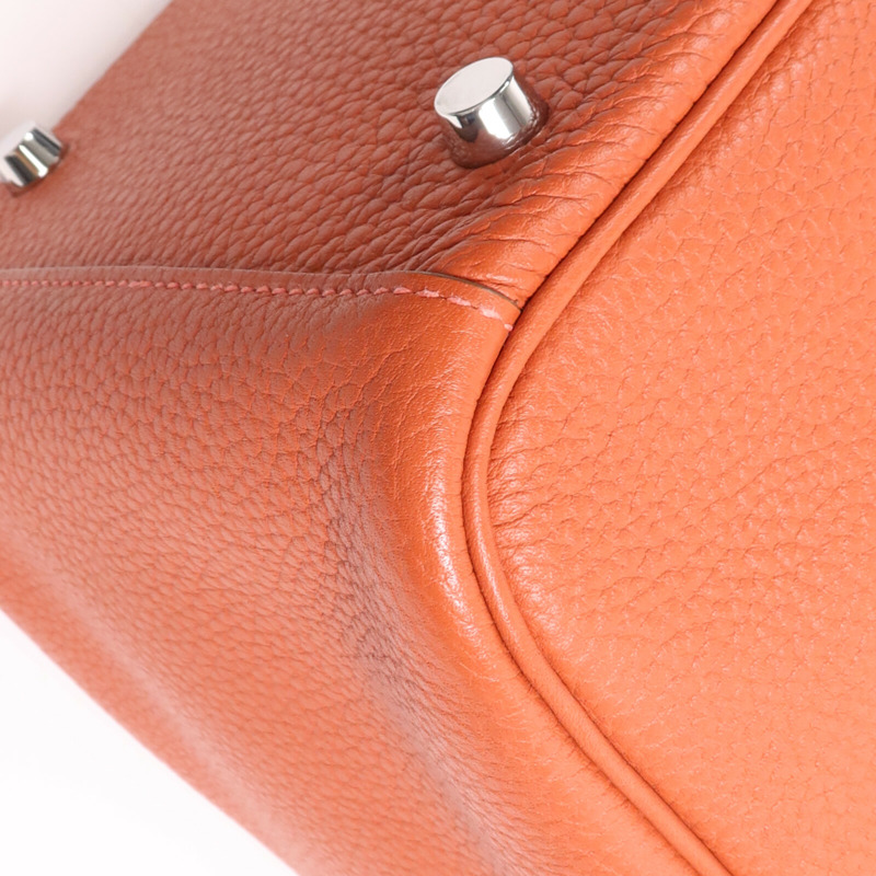 HERMES Clemence皮革Lindy 30銀扣手挽肩背兩用袋Orange-12