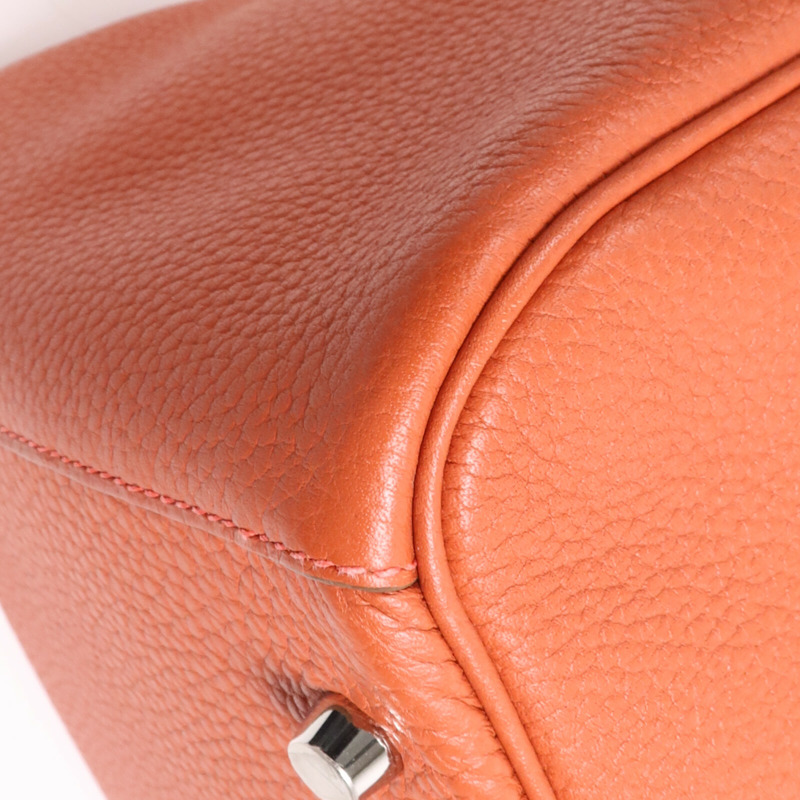 HERMES Clemence皮革Lindy 30銀扣手挽肩背兩用袋Orange-13