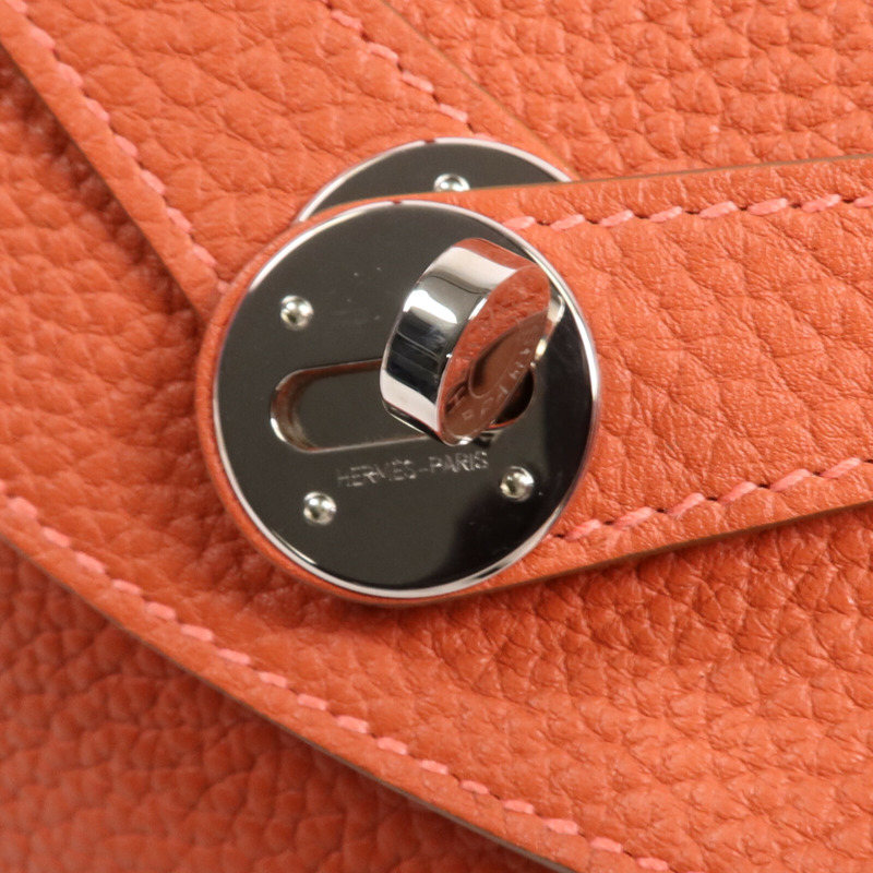 HERMES Clemence皮革Lindy 30銀扣手挽肩背兩用袋Orange-14
