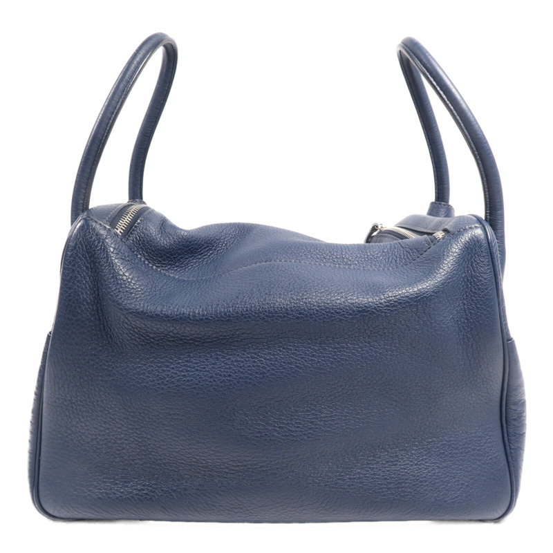 HERMES Clemence皮革Lindy 34銀扣手挽肩背兩用袋Navy-1