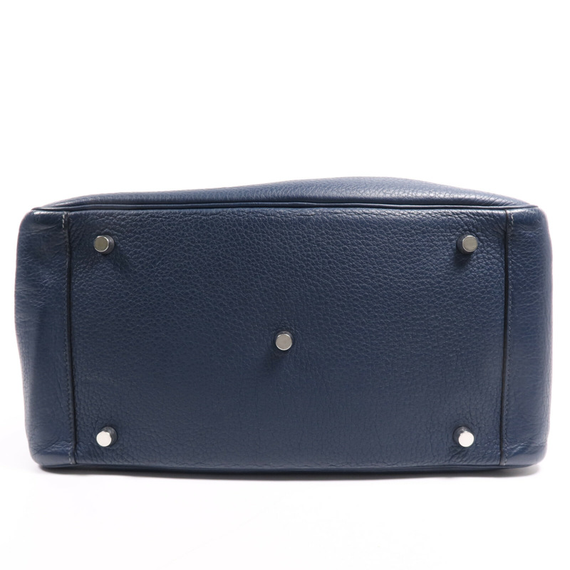 HERMES Clemence皮革Lindy 34銀扣手挽肩背兩用袋Navy-3