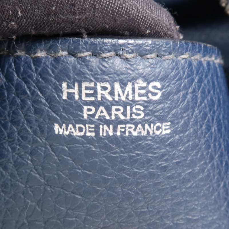 HERMES Clemence皮革Lindy 34銀扣手挽肩背兩用袋Navy-5