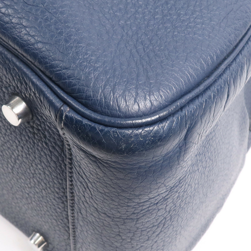 HERMES Clemence皮革Lindy 34銀扣手挽肩背兩用袋Navy-9